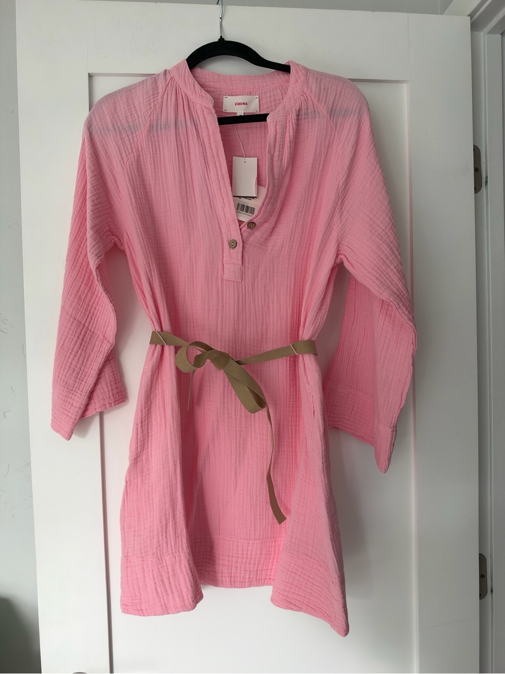 XiRENA Girls' Pink Cotton Gauze Tunic Dress with Tie